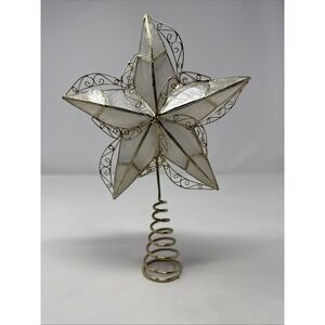 Vintage Capiz Shell Gold Star Christmas Tree Topper Gold Filigree Handcrafted US